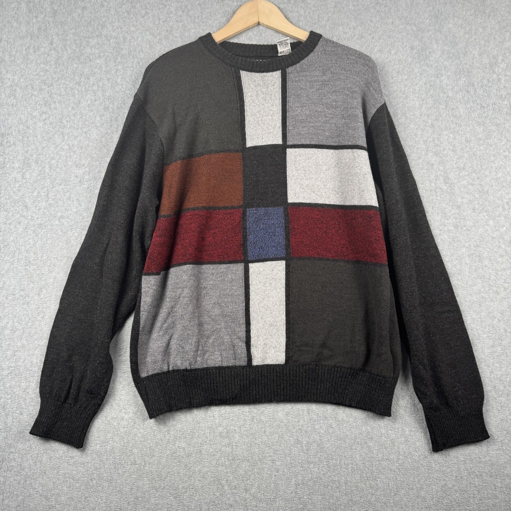 Bachrach Sweater Mens‎ Large Multi Colorblock Geometric Wool Blend Grandpa Italy